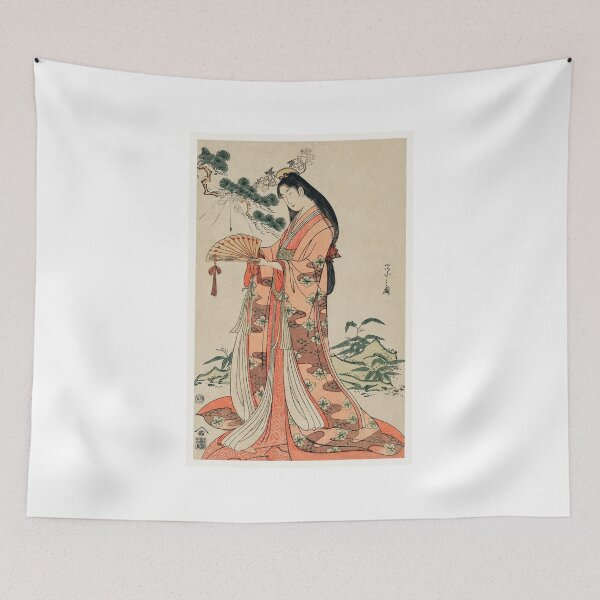 Item preview, Traditional Japanese Woman catching a Spider with a Fan- Ukiyo-e Illustration designed and sold by FrostMintStudio.