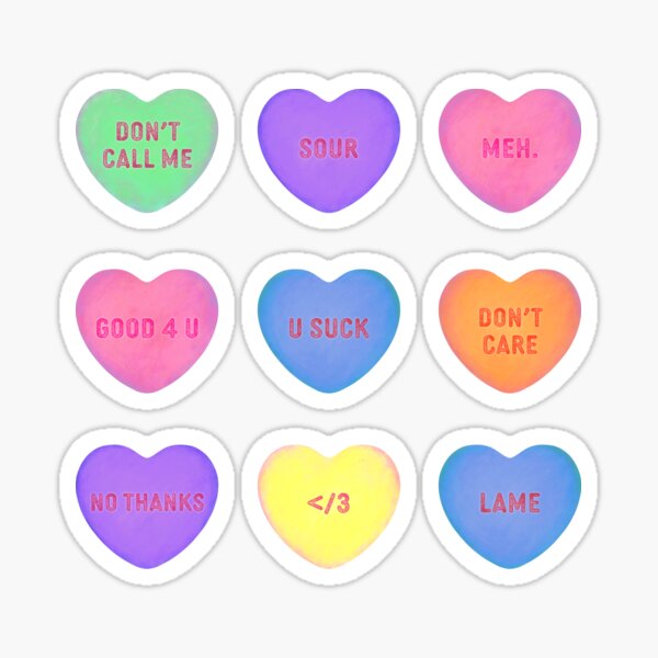 Self Care Conversation Heart Stickers Hand Drawn Candy Valentine's Day Cute  Collectibles Aesthetic Scrapbooking Gift Matte 
