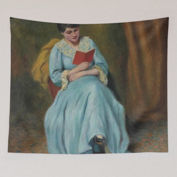 Item preview, A woman reading in blue print designed and sold by CindyHiks.
