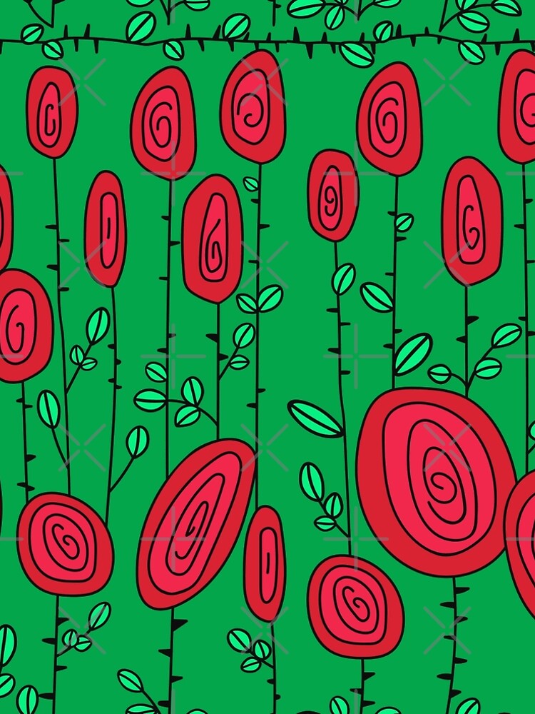 Thumbnail 5 of 5, A-Line Dress, Retro Abstract Multi Color Pattern Red Roses designed and sold by Hic21.