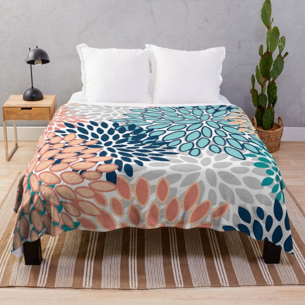 Item preview, Floral Blooms, Teal, Coral, Navy, Gray designed and sold by meggydesigns.