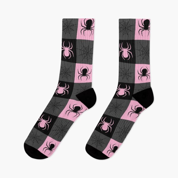 Item preview, Light pink grey and black checkered with spiders and webs designed and sold by DemonicGloom.