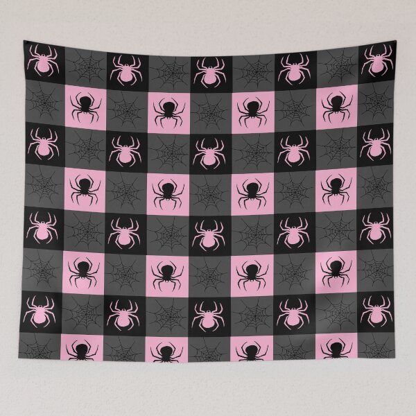 Item preview, Light pink grey and black checkered with spiders and webs designed and sold by DemonicGloom.