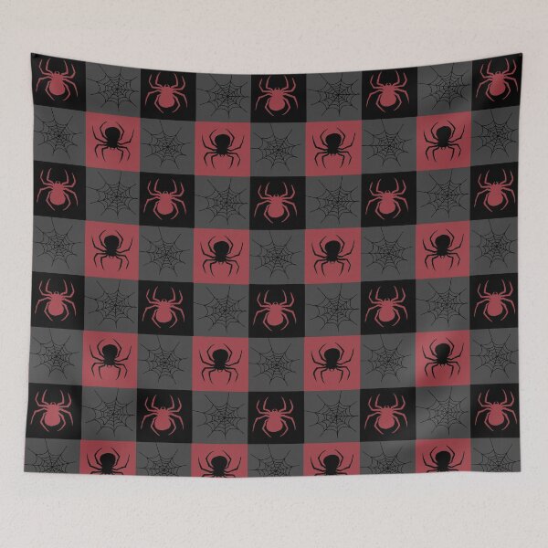 Item preview, Muted Red grey and black checkered with spiders and webs designed and sold by DemonicGloom.