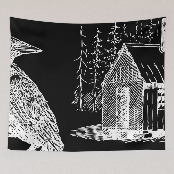 Item preview, Bird on a Branch and a Cottage House in Black and White designed and sold by Bennymp.