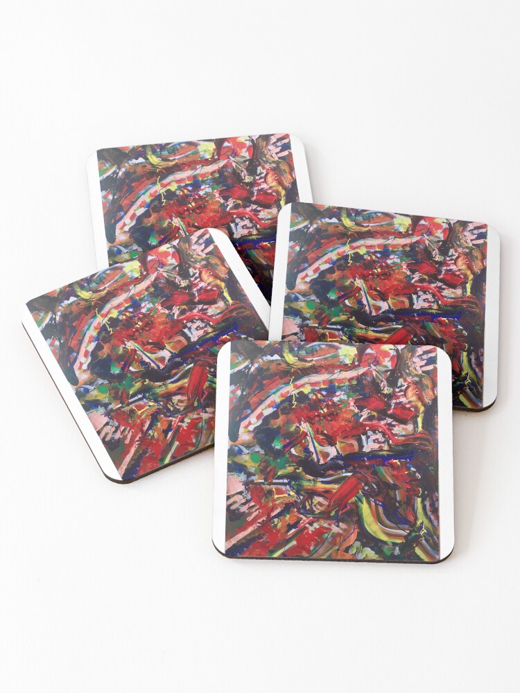 Thumbnail 1 of 5, Coasters (Set of 4), Red Abstract Art , Aesthetic Abstract , Red Pattern , Red Abstract Pattern designed and sold by BeTheVibe.