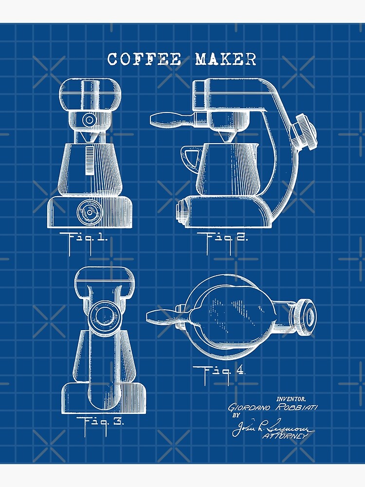 "Coffee Maker Technical Drawing Patent Blueprint" Poster for Sale by
