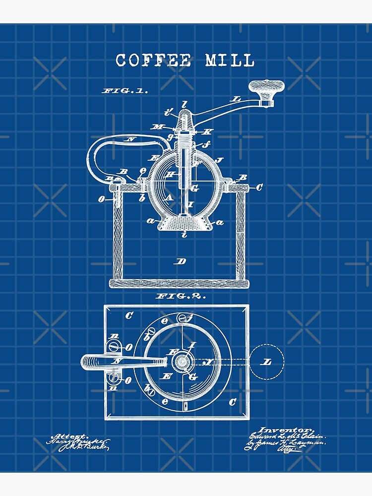 "Coffee Mill Technical Drawing Patent Blueprint" Poster for Sale by