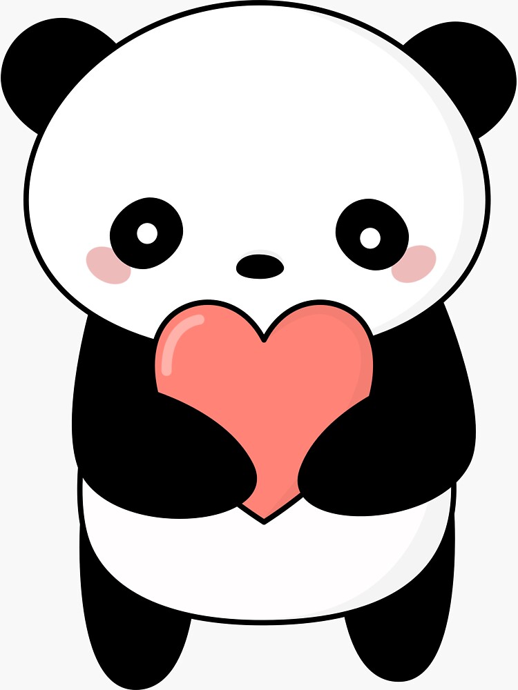 Kawaii Cute Panda With Heart - Panda - Sticker