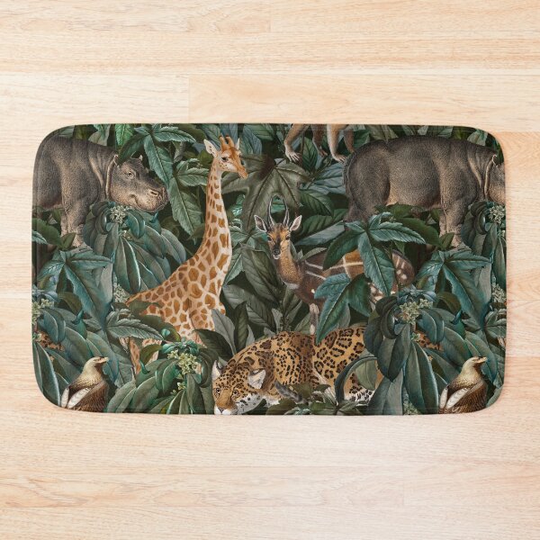 Item preview, Jungle tropical leaves trees rainforest pattern animals giraffe hippo  designed and sold by CrazyCatx.