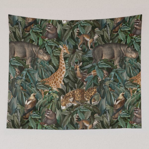 Item preview, Jungle tropical leaves trees rainforest pattern animals giraffe hippo  designed and sold by CrazyCatx.
