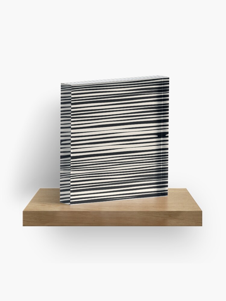 Thumbnail 1 of 5, Acrylic Block, Natural Stripes Modern Minimalist Pattern in Black and Almond Cream designed and sold by kierkegaard.