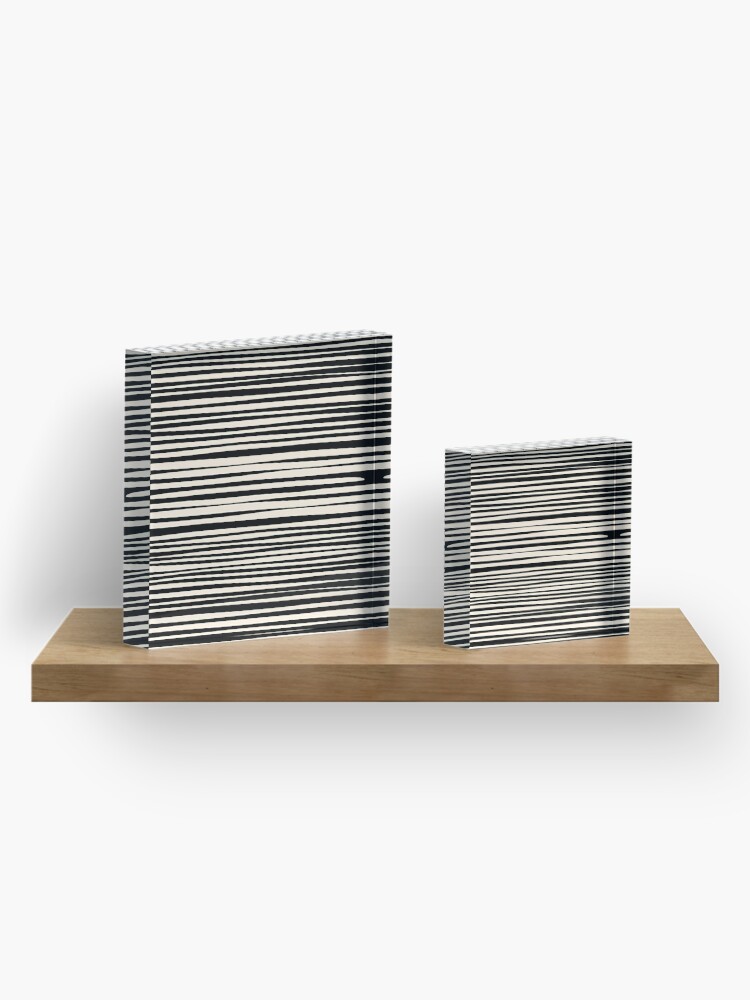 Acrylic Block, Natural Stripes Modern Minimalist Pattern in Black and Almond Cream designed and sold by kierkegaard