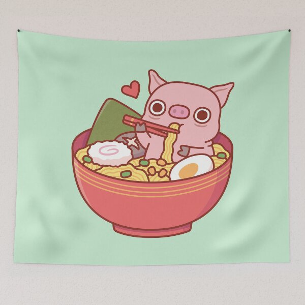 Item preview, Cute Pig Eating Ramen Noodles In Bowl designed and sold by rustydoodle.