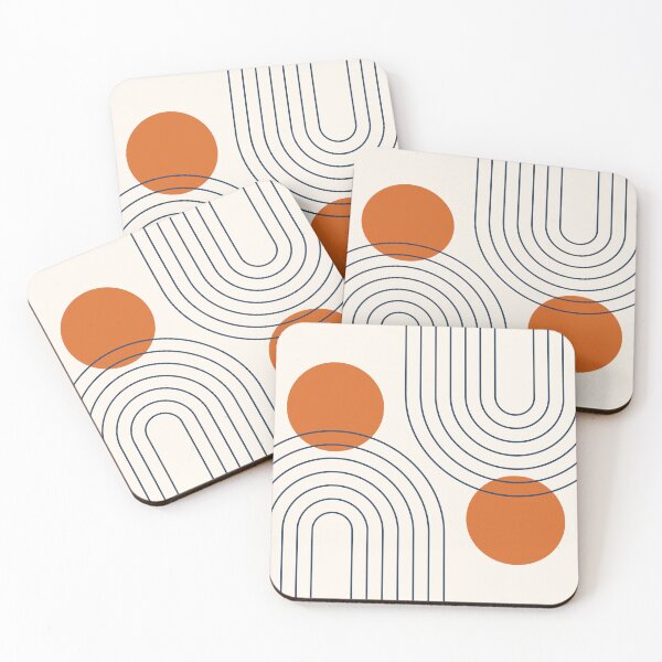 Item preview, Mid Century Modern Geometric 88 in Navy Blue and Burnt Orange (Rainbow and Sun Abstraction) designed and sold by nineFlorals.