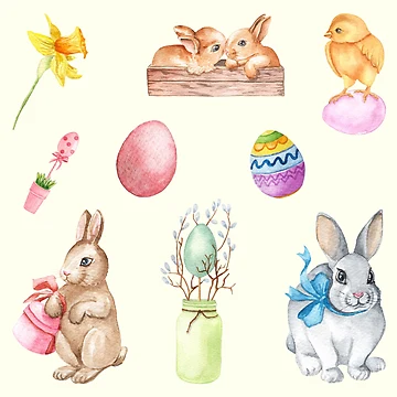 Artwork thumbnail, Watercolor Spring Easter Rabbit Pack by DaisyPaints