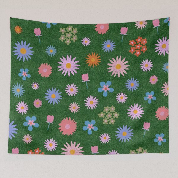 Item preview, Pretty Spring Flowers on a Kitsch Green Lawn Background designed and sold by lucybrownlane.