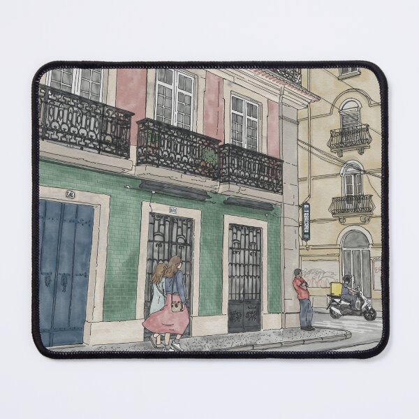 Item preview, Lisbon street scene illustration with buildings and tiles. designed and sold by NaliniLe.