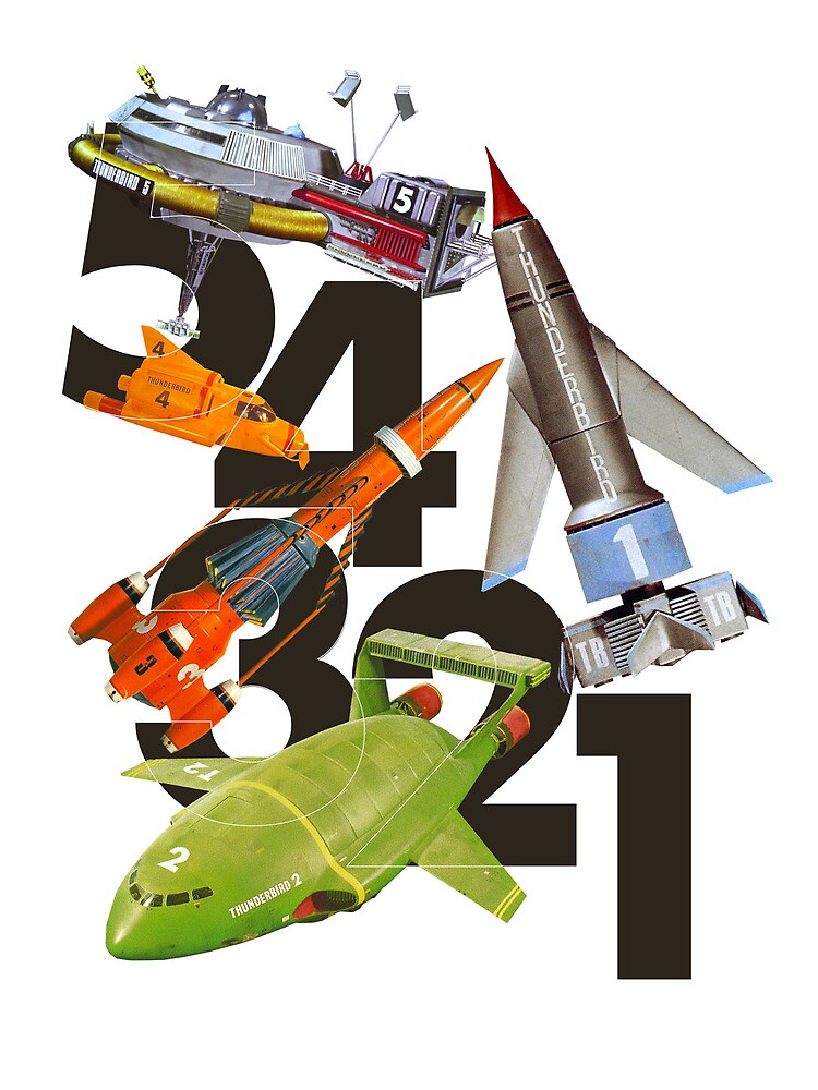 Artwork view, 5! 4! 3! 2! 1! THUNDERBIRDS Classic The Thunderbirds POP ART designed and sold by RetroSci-FiPop