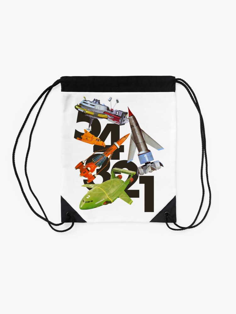 Thumbnail 2 of 3, Drawstring Bag, 5! 4! 3! 2! 1! THUNDERBIRDS Classic The Thunderbirds POP ART designed and sold by RetroSci-FiPop.