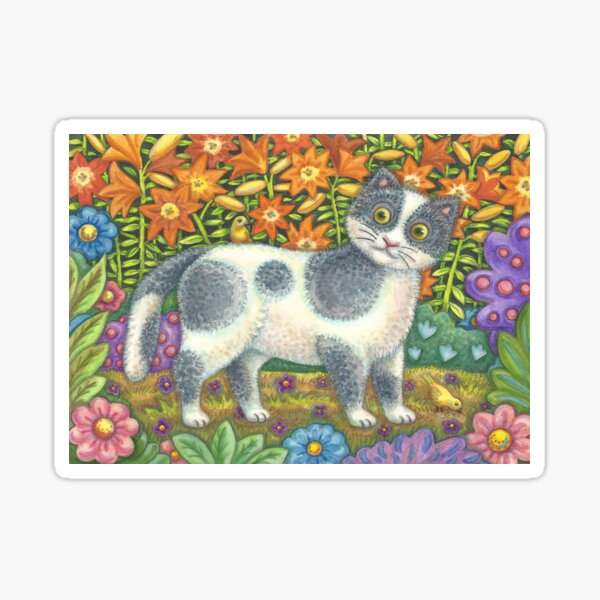 Fuzzy Wuzzy Kitten And Yellow Birds Sticker