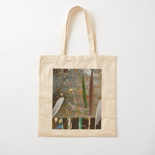 Feathers Splaters and Dragon Flies Cotton Tote Bag