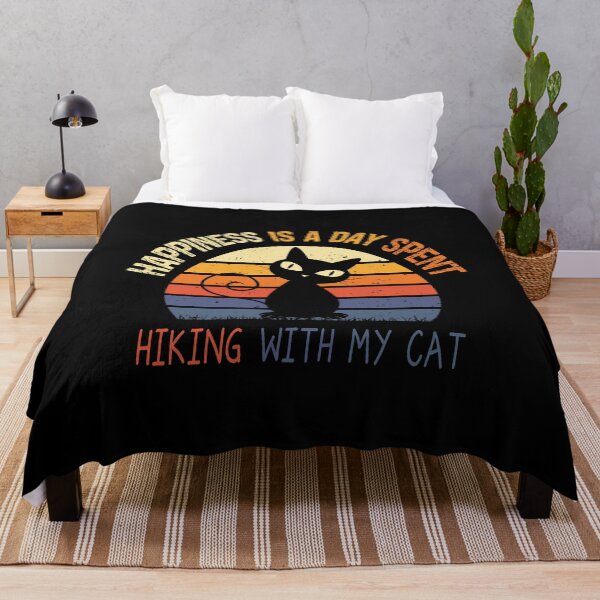 Item preview, Happiness Is A Day Spent Hiking With My Cat Funny Colorful Retro Vintage Sunset Distressed Hiking Cat Lovers Gift designed and sold by pedrored369.