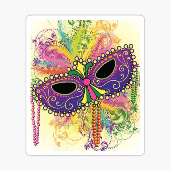 Mardi Gras Party Mask Carnival Fat Tuesday Car Bumper Vinyl Sticker Decal 4.6" 