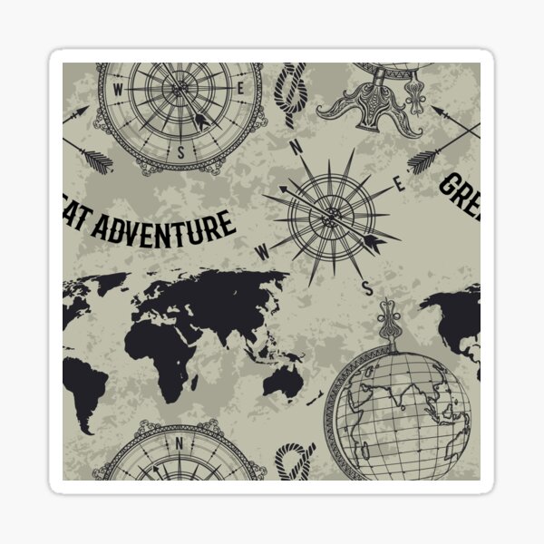 Item preview, Seamless pattern with vintage globe, compass, world map and wind rose. Retro hand drawn vector illustration "Great adventure" in sketch style on grunge background designed and sold by kateja.