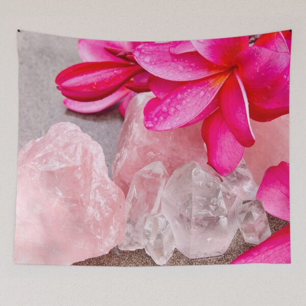 Item preview, Pink Frangipani with Rose and Clear Quartz crystal designed and sold by Athena Milonas.