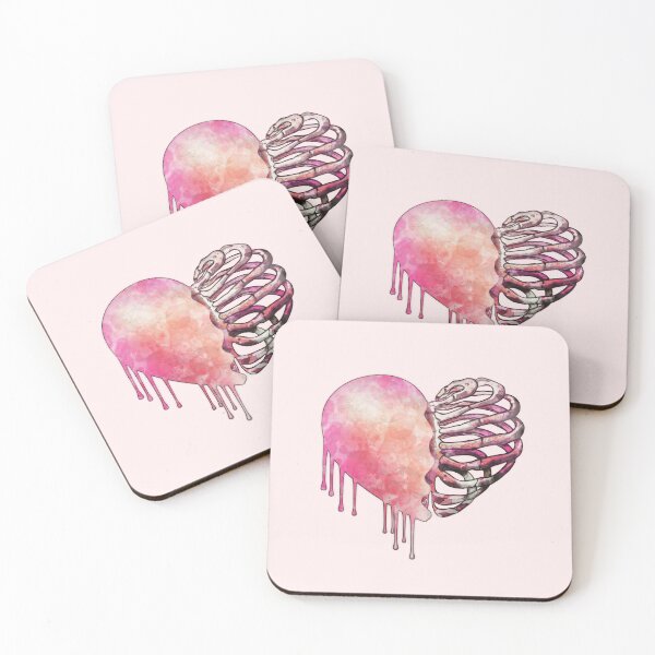 Item preview, Pink skeleton rib heart, Broken, heart, watercolor design, heart disease awareness designed and sold by Collagedream.