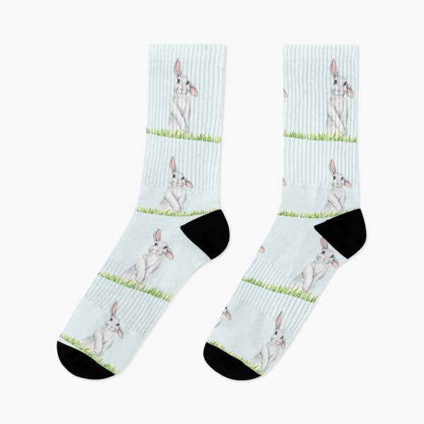 Item preview, White Watercolor Bunny Sitting In Grass designed and sold by DaisyPaints.