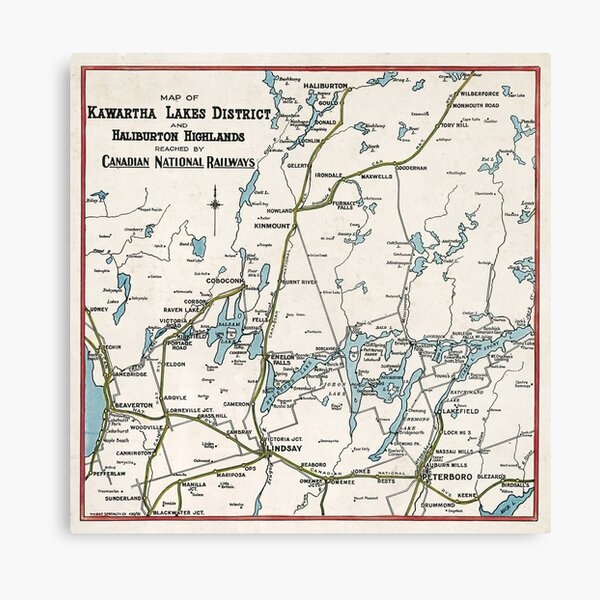 Map Of The Kawarthas Vintage Map Of Kawartha Lakes District And Haliburton Highlands" Canvas  Print By Gin-Nek-Shop | Redbubble