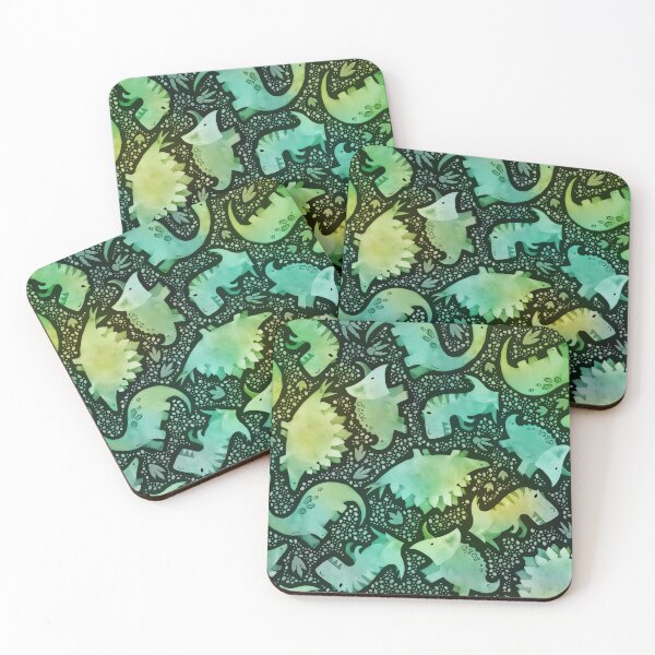 Item preview, Watercolor dinosaur green on black designed and sold by adenaJ.