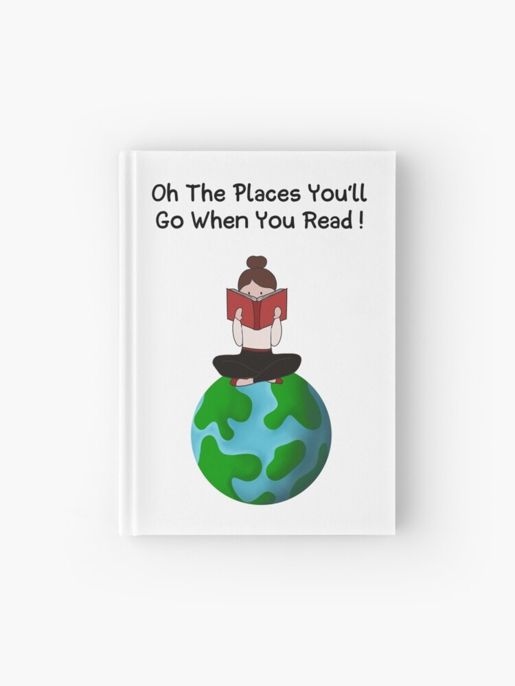 Thumbnail 1 of 3, Journal, Oh The Places You Can Go When You Read - girl sitting on the Earth reading a book designed and sold by Fatamimosh.