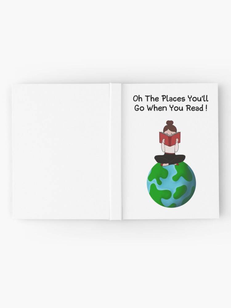 Thumbnail 2 of 3, Journal, Oh The Places You Can Go When You Read - girl sitting on the Earth reading a book designed and sold by Fatamimosh.