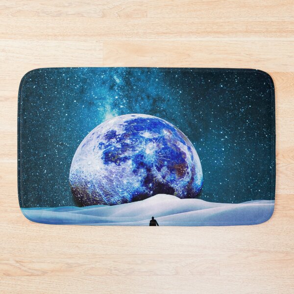 Item preview, Lonely man Walking in desert towards big blue surreal planet  designed and sold by Yasmine khalifa.