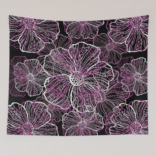 Item preview, Purple and Black Line Floral Pattern designed and sold by HappyLifeCreate.