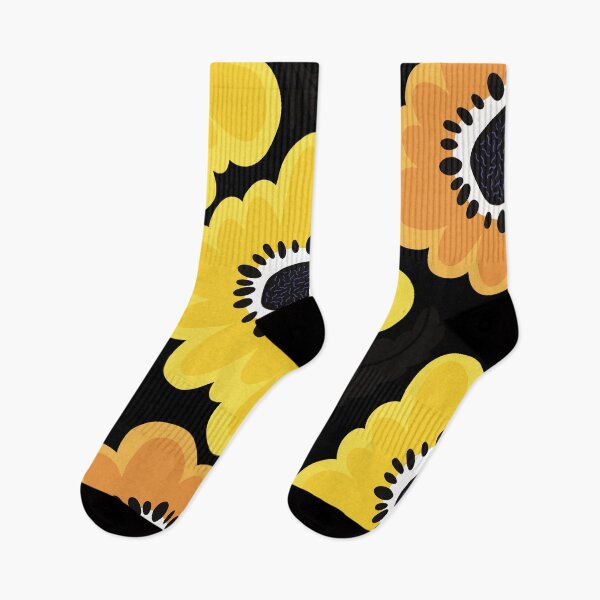 Aperçu de l'œuvre Motif fleuri ensoleillé dans le style des années 1970, orange, noir, jaune créée et vendue par marina63.