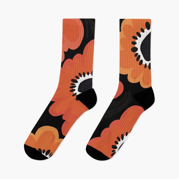 Aperçu de l'œuvre Motif joyeux flowerpower dans le style des années 1970, orange, noir, rouge créée et vendue par marina63.