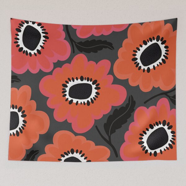 Artikelvorschau, Fröhliches Flowerpower-Muster im 1970er-Stil, rosa, schwarz, rot entworfen und verkauft von marina63.