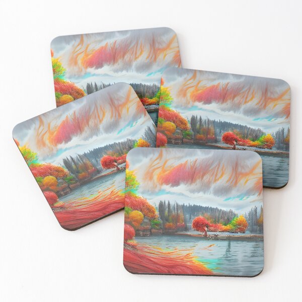 Item preview, AI Generated Art, Fiery Autumn Trees and Lake designed and sold by ACC .