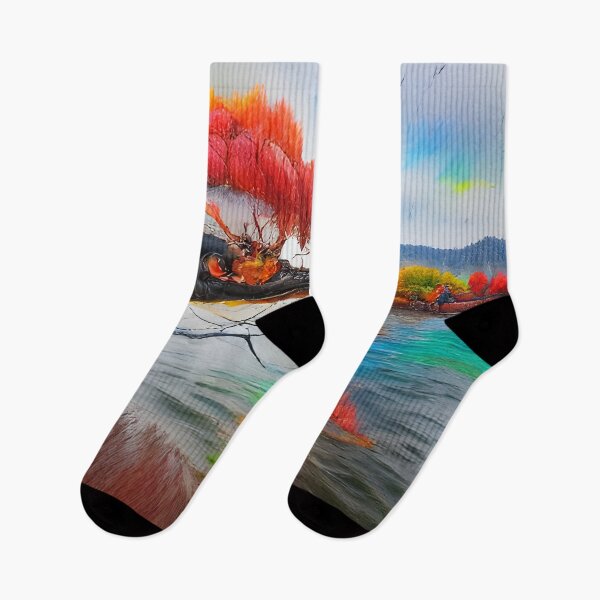 Item preview, AI Generated Art, Fire Tree over Lake in Autumn designed and sold by ACC .