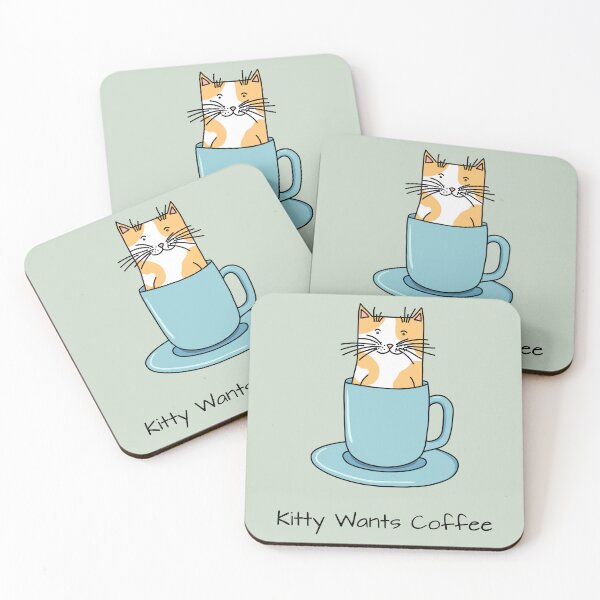 Item preview, Kitty Wants Coffee - orange and white cat in mug designed and sold by spiralforest.