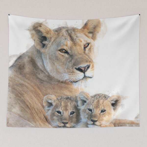 Item preview, Watercolour Lion and Cubs Artwork designed and sold by Typeglyphs.