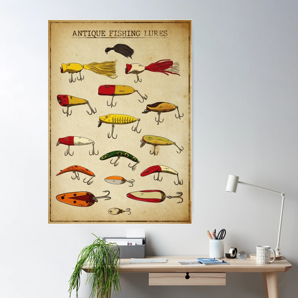 Fly Fishing Lures - Vintage Rustic Fishing Wall Decor 8x10 Unframed Art  Poster Print - Lake House Fish