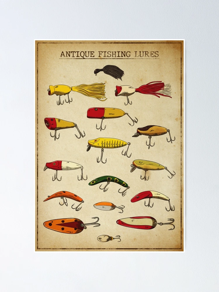 Set of Four (4) Lucky Lures Vintage Fishing Advertisement  Posters, that's one lucky lure, Art Print Wall Decor