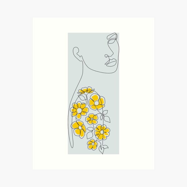 Item preview, One Line Drawing Art Female Sketch Mustard Yellow Flower designed and sold by PigGame.