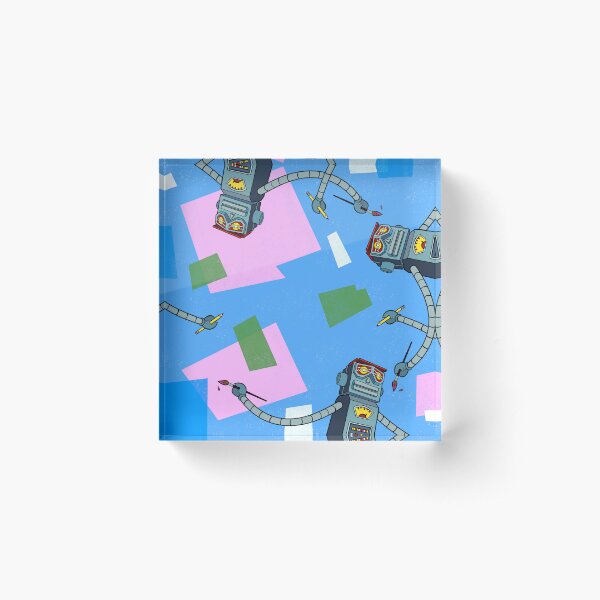 ART-BOTS V4 Atomic Age Robot Art Print Acrylic Block