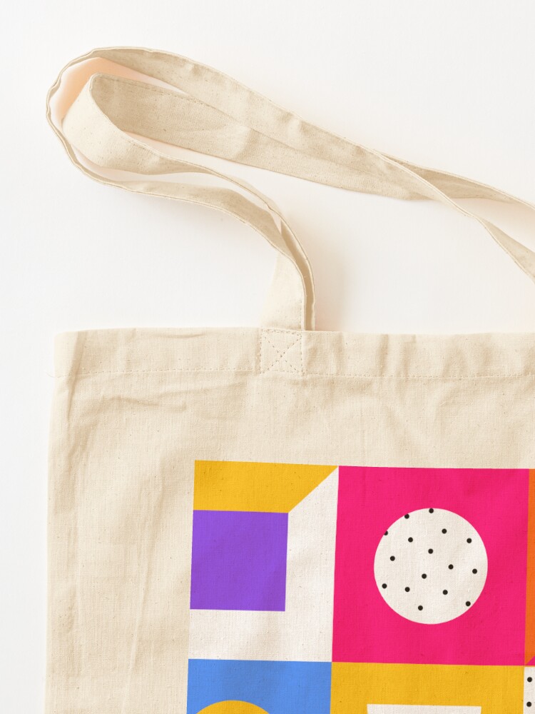 Geometric Design Canvas Cotton Tote Bag with Purse